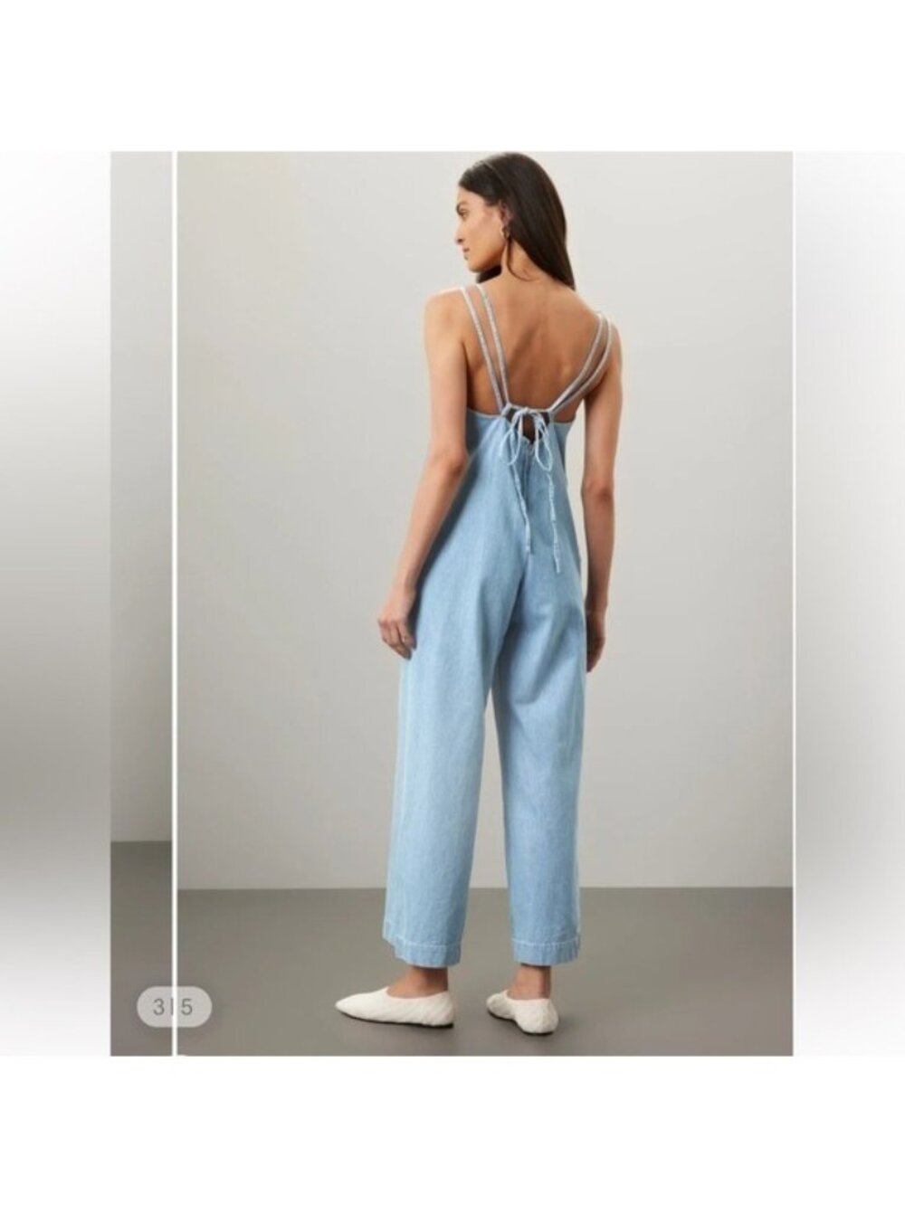 APC light Blue Denim Wide Leg Square Neck Tie Back Jumpsuit sz 42. XL